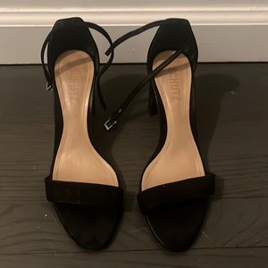 Schutz black suede block heel sandal. Ankle strap.  Worn few times.